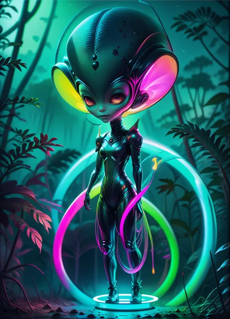 Ombre color scheme of neon blue, neon pink, neon yellow, neon green, neon orange, hyperrealistic art <lora:sss:0.6> cute little Japanese (alien:1.3) anime, neon lights, (foggy night:1.1), stunning (full body shot) anime art by (Mark Ryden:1.1, Camille Vivier:0.88) <lora:Nicoletta_Ceccoli_2:0.4> Nicoletta Ceccoli <lora:another-bored-monsters:0.65> fx-monsters <lora:AnotherBoredDetailXL:0.7>, <lora:70s_Sci-Fi_Art_XL:0.8> <lora:g0th1cXL:0.8> g0th1cxl, glowing, neon . extremely high-resolution details, photographic, realism pushed to extreme, fine texture, incredibly lifelike , subsurface scattering, Photorealistic, Hyperrealistic, analog style, realistic, film photography, soft lighting, heavy shadow