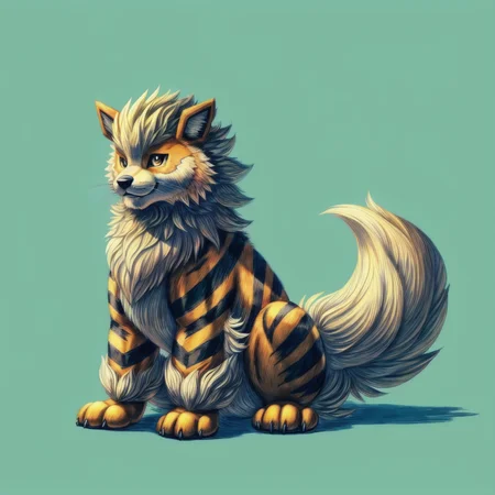 (((Arcanine, Pokmon, Animal,))), solo, single, Tiger, wolf, orange fur, fluffy, cuddly, <lora:Arcanine - Pokmon:1>
(masterpiece, sidelighting, finely detailed, beautiful), <lora:add_detail:1> <lora:hairdetailer:0.2>