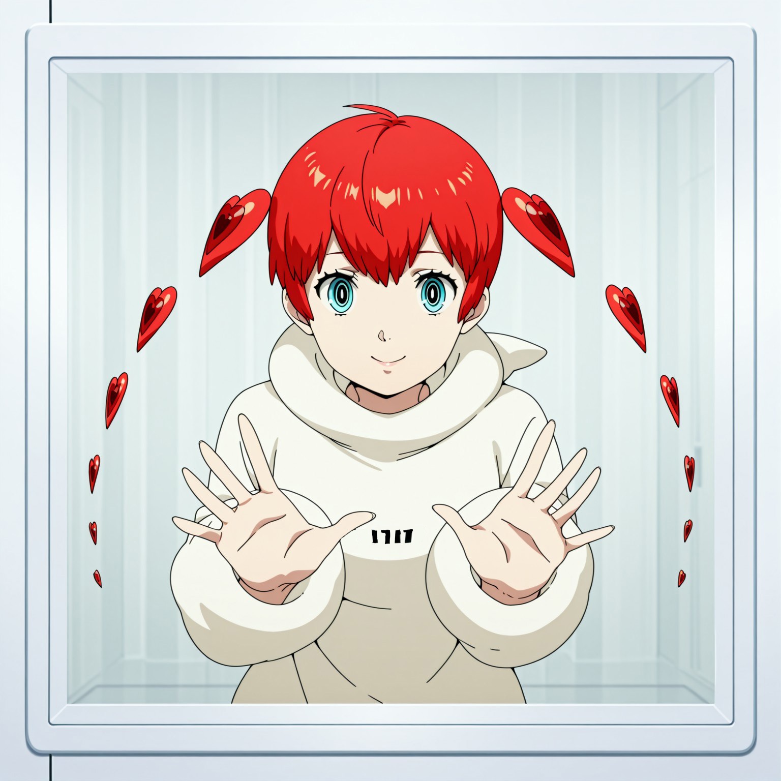 lazypos,anime screencap, 1girl, solo
Sophia Persona, red hair, detached hair, hearts, smile, hoodie
defaultsophia, twintails, hood down,
BREAK,
 vibrating colors, (movile screen, movile wallpaper, ((inside screen:2)), blue theme, (movile phone:1), high contrast, shiny skin, bright colors, shiny background, hand focus,)