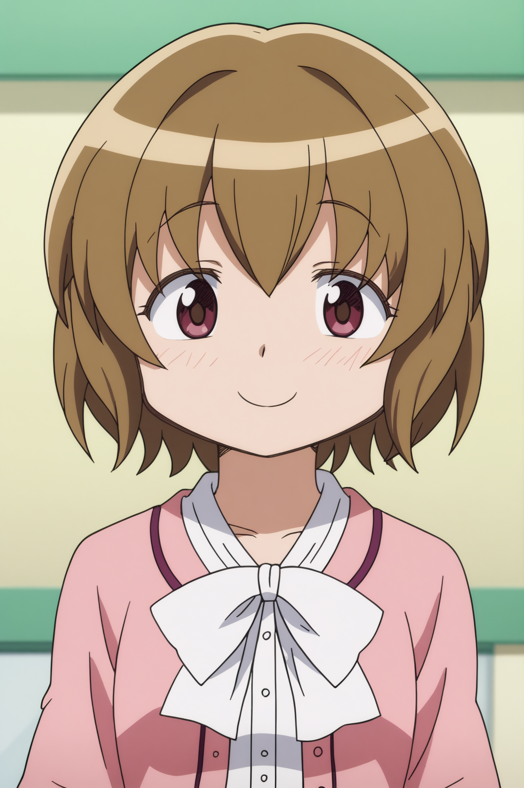 rating_safe,  anime screencap, consistent background,   Kazuko Saotome, light smile, upper body  <lora:Madoka-Kazuko_Saotome-PDXL:0.8>,
