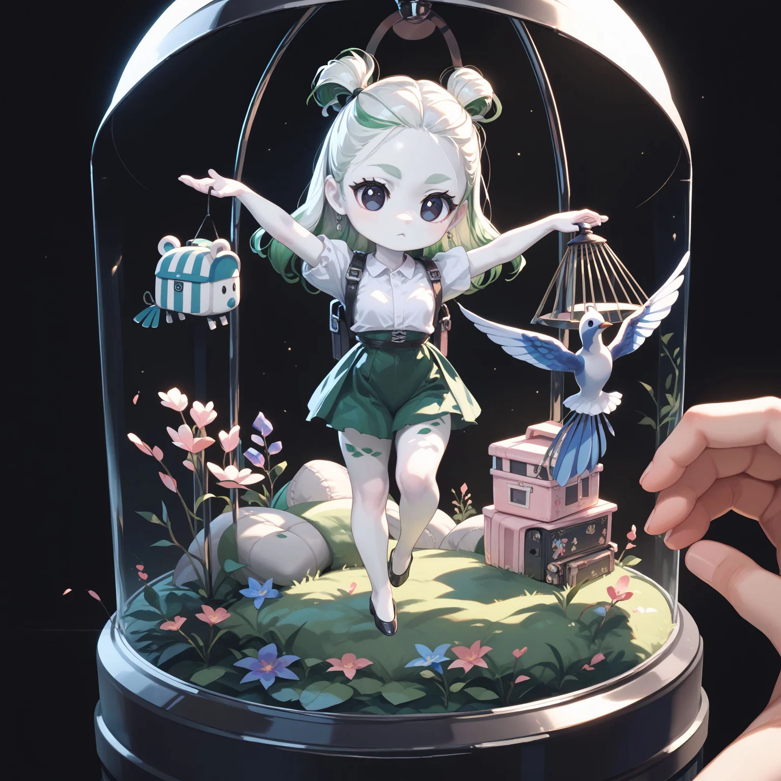 score_max, (score_9, score_8_up, score_7_up:1.2), score_6_up,
, masterpiece, absurdres, high detail, 8k, (no humans, object focus:1.4),
black background, spotlight, display case, crane game,
floating, chibi, stuffed toy, nymph, (white skin:1.4)
<lora:XL_Pony_MGCM-nymph-t1:1.2>