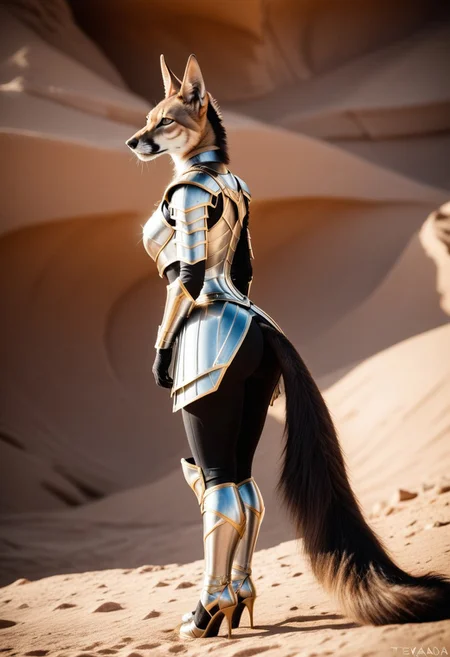 ass, tail jackal,
The armored Queen of jackals, female jackal, 18 years old, fur armor with diamond filigree, zoomed out:.10, raw, masterpiece, extremely detailed photo, extreme ultra best picture, extreme ultra intricate creative detail, extreme hyper realistic detail, extreme ultra hyper photo realism, extreme ultra-hyper immersive visuals, extreme 3D realistic, ultra 4080p, HD, VFX, SFX, FKAA, TXAA, RTX, SSAO, full portrait,