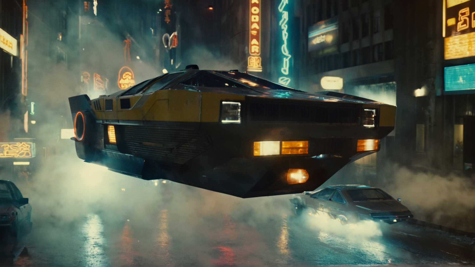 cinematic film still of  <lora:Unreal Engine style:0.3>
 <lora:detailed:0.3>
<lora:perfection style:0.3>
 <lora:Chiaroscuro Lighting Style:0.1>
 <lora:Fine art photography style:0.3>
 <lora:Blade Runner Style:1>
high angle form above, Kodak Eastman 100T 5247 Cinematic 1982 Film Stock Footage of a sci - fi car flying through a city at night Blade Runner style, shallow depth of field, vignette, highly detailed, high budget, bokeh, cinemascope, moody, epic, gorgeous, film grain, grainy