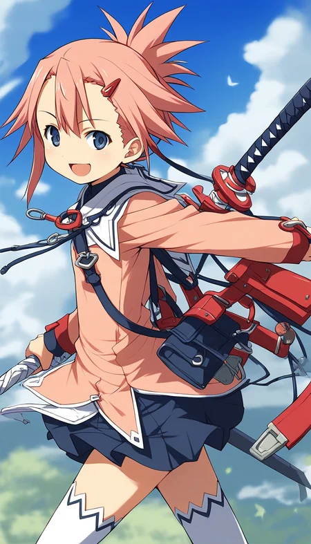 score_9, score_8_up, score_7_up, source_anime, rating_explicit, BREAK <lora:Aera_Colthearts_XL:1> Aera_Colthearts, blue eyes, hair ornament, pink hair, hairclip, short hair,
1girl, solo, thighhighs, weapon, sword, white thighhighs, zettai ryouiki, skirt, explosive, pink long sleeves, dark blue skirt,
open mouth,
smile,
looking at viewer,
cowboy_Shot,
blue sky, outdoor,