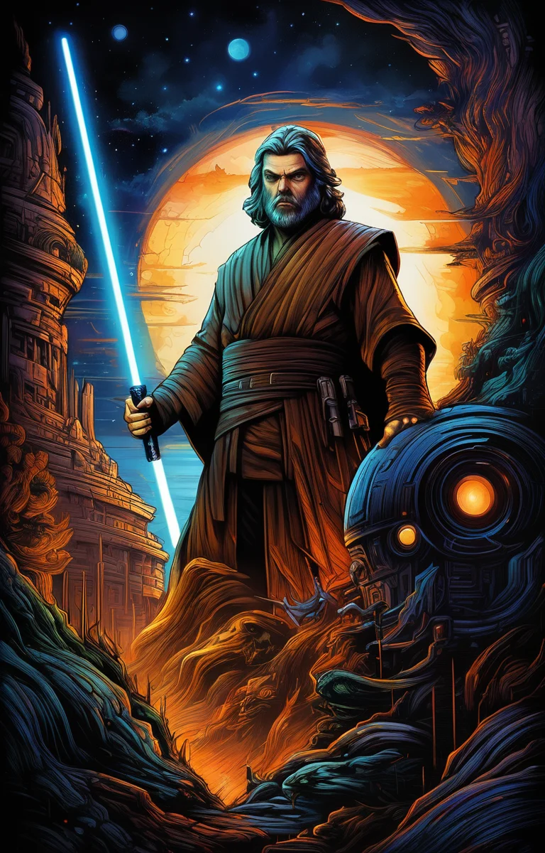 masterpiece,best quality,<lora:tbh160-sdxl:0.9>,illustration,style of Dan Mumford,portrait of jedi,