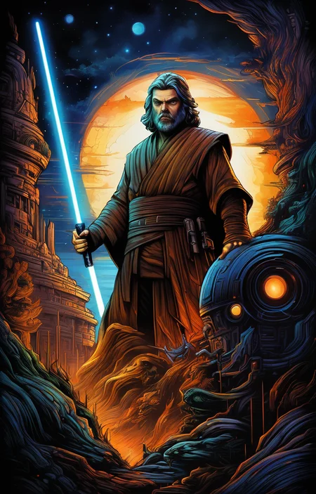 masterpiece,best quality,<lora:tbh160-sdxl:0.9>,illustration,style of Dan Mumford,portrait of jedi,