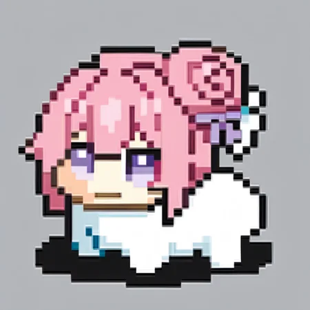 score_9, score_8_up, score_7_up, source_anime, BREAK, solo, <lora:FEGBA-SpritesV2-pdxl_Fp:1>, simple background, pixel art, <lora:Doro_X_PDXL_V1:1>, doro, creature, :3, chibi, pink hair, purple eyes, hair bun, hair bow, four legs