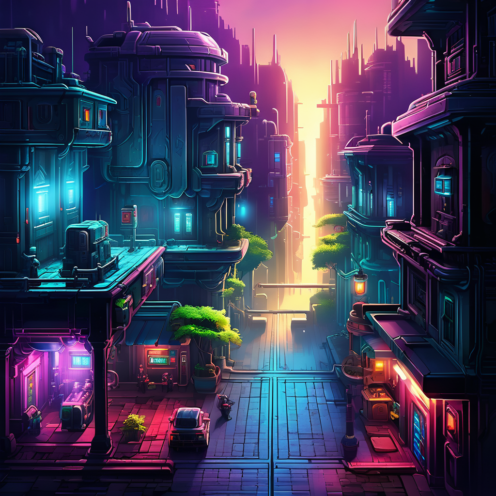 cyberpunk city scene,
nature light,Fantastic light and shadow,top down 2d game,2d game scene,<lora:2d_game_scence:0.8>,