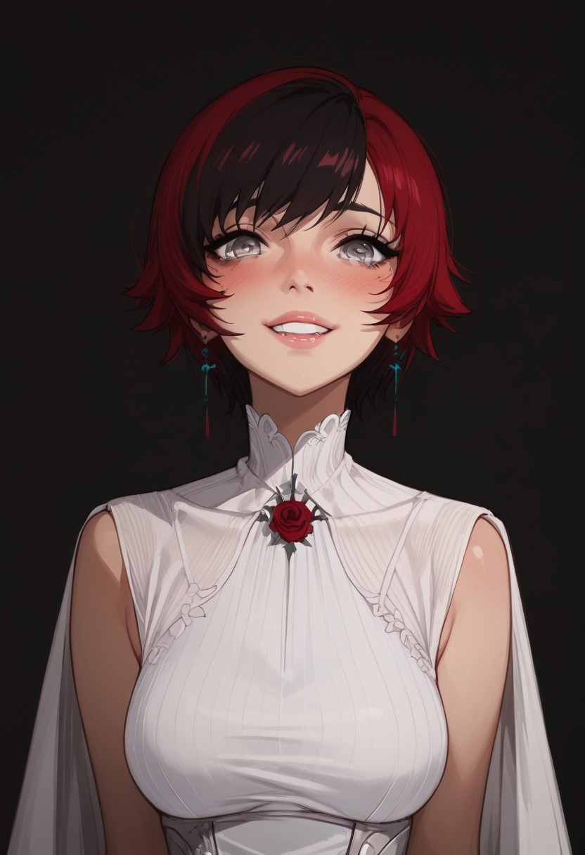 score_9, score_8_up, score_8. score_9, score_8_up, score_7_up, score_6_up, masterpiece, 4k, high quality, (best quality:1.1), ExpressiveH
1girl, RubyRose, short hair, black hair, red hair, two-tone hair, grey eyes, large breasts, blushing, looking at viewer, smiling, g0dd3ss, white dress
green background
