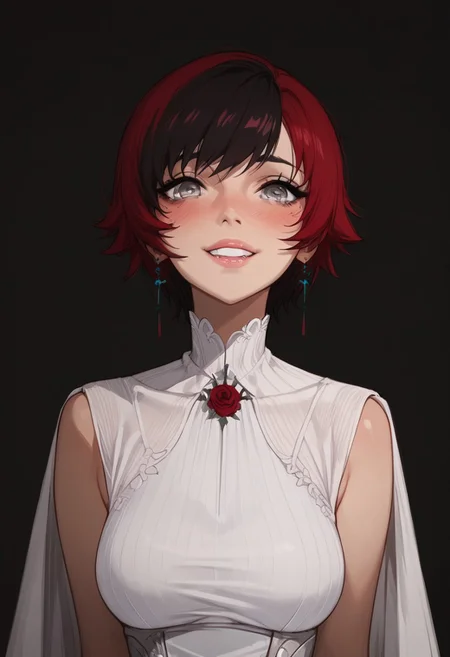 score_9, score_8_up, score_8. score_9, score_8_up, score_7_up, score_6_up, masterpiece, 4k, high quality, (best quality:1.1), ExpressiveH
1girl, RubyRose, short hair, black hair, red hair, two-tone hair, grey eyes, large breasts, blushing, looking at viewer, smiling, g0dd3ss, white dress
green background