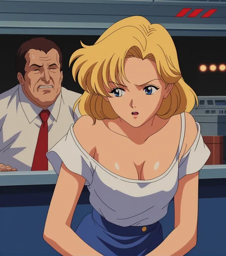 score_9, score_8_up, score_7_up, score_6_up, source_cartoon, anime screencap, 1990s \(style\), retro artstyle, <lora:Heavy_Metal_Style-000007:1> Heavy Metal, 1girl, blonde hair, working on a space station, indoors, retro_artstyle
