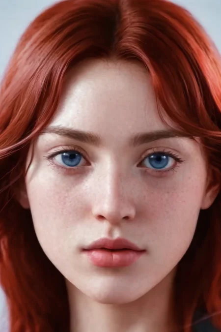 safe_pos, Very close-up view of a european sexy woman, show only face, 25 years, red hair, blue eyes,
Realistic, photorealistic, real, real skin, realistic skin, detailed, 8k,
White background, golden backlights, perfect illumination,
OverallDetail, perfection style, ng_deepnegative_v1_75t, Skin texture style, Detailed skin, Skin pore