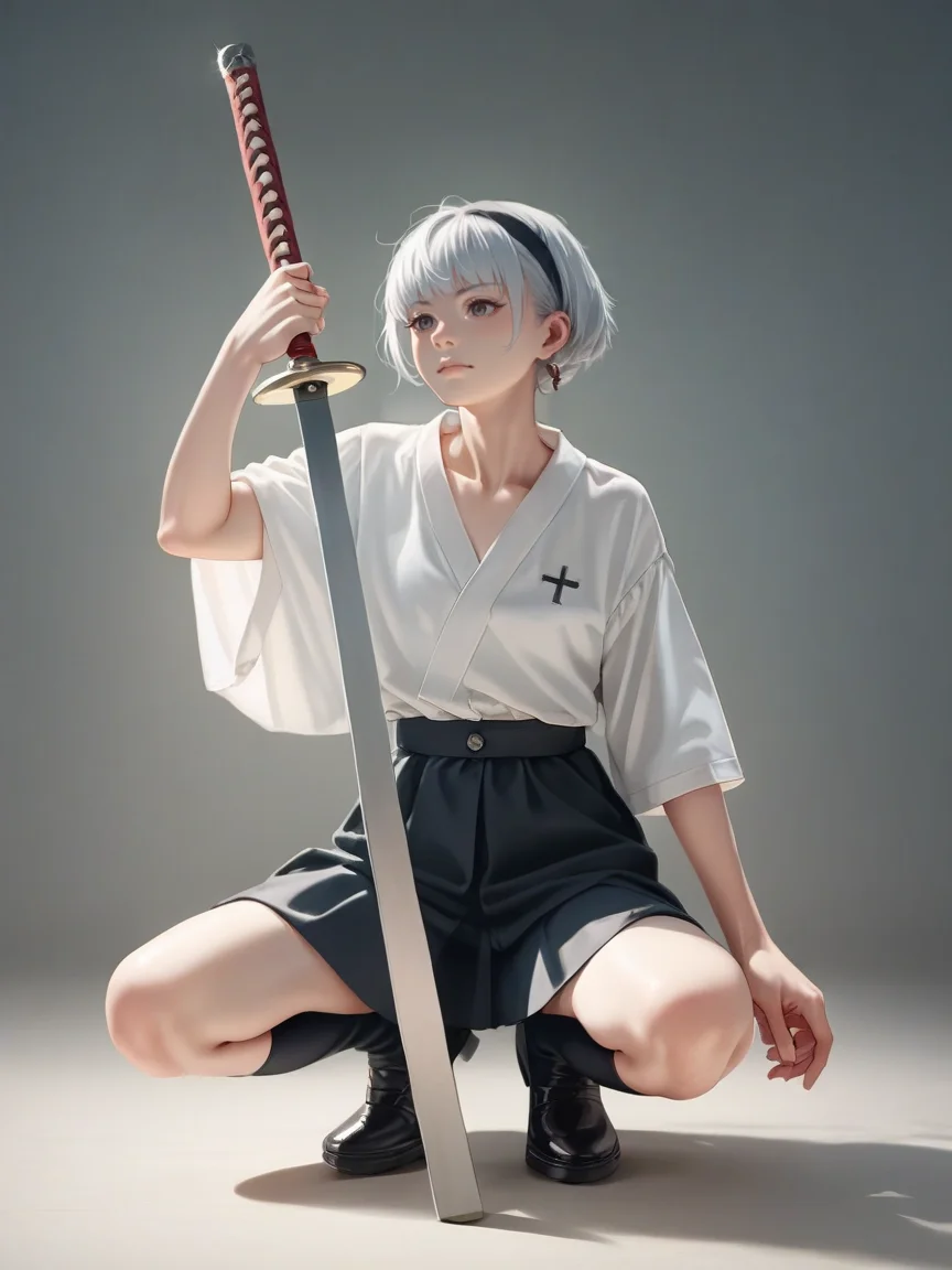 score_9, score_8_up, score_7_up, score_6_up, score_5_up, <lora:n1nj4squatXLP:0.8> n1nj4 squat, solo, 1girl, source_anime, holding sword,