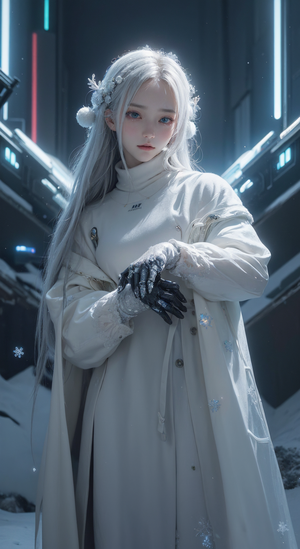(masterpiece,top quality,best quality,official art,beautiful and aesthetic:1.2), ,,snow ,cry,, elegant, highly detailed, , sharp focus,,,cyberpunk,,fried ballads,,(luminescence:1.3),<lora:nijiarmor:.4> cybersuit,(snow mountain:1.3)