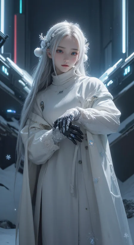 (masterpiece,top quality,best quality,official art,beautiful and aesthetic:1.2), ,,snow ,cry,, elegant, highly detailed, , sharp focus,,,cyberpunk,,fried ballads,,(luminescence:1.3),<lora:nijiarmor:.4> cybersuit,(snow mountain:1.3)