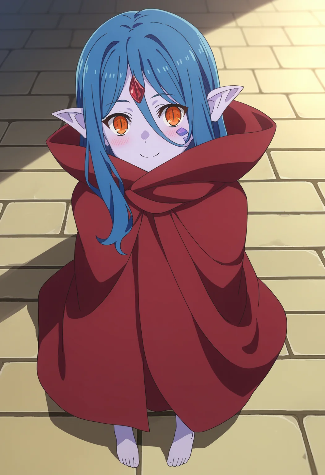 score_9, score_8_up, score_7_up, source_anime,
BREAK
1girl, solo, 
<lora:shiDanMemoWieneV1:1>, shiwieneredcloak, blue hair, orange eyes, slit pupils, colored skin, facial mark, pointy ears, hair between eyes, forehead jewel, 
red cloak, full body, 
looking at viewer, smile, blush,