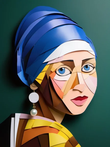 The girl with a pearl earring PaperCutout style <lora:sdxl-PaperCutouts-Dreambooh:1>, Very detailed, clean, high quality, sharp image