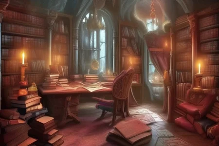 a fantasy bedroom that is also the owner's personal library with books everywhere
FanStu