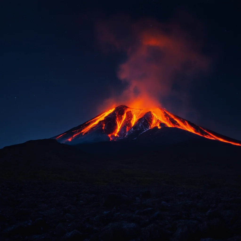 cinematic film still of <lora:Cool Lighting Style:1> Dark Blue Night Cool Lighting Style
<lora:Cinematic Film Stock Footage Style:0.55>
a mountain with a lot of lava and fire Cinematic Film Stock Footage Style, outdoors, sky, no humans, night, fire, scenery, mountain, shallow depth of field, vignette, highly detailed, high budget, bokeh, cinemascope, moody, epic, gorgeous, film grain, grainy