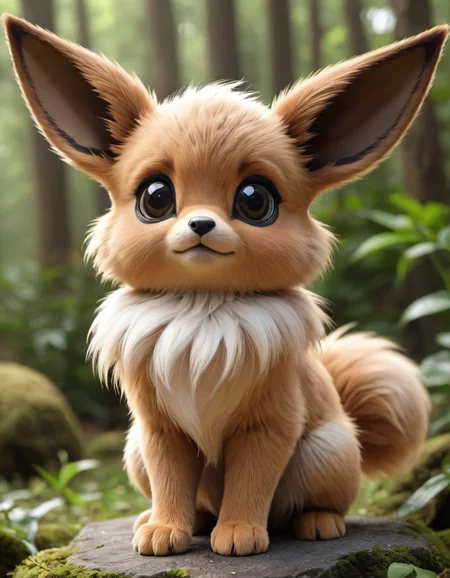 most cute fantasy animals of the world, different species, eevee based, big eyes, very fluffy