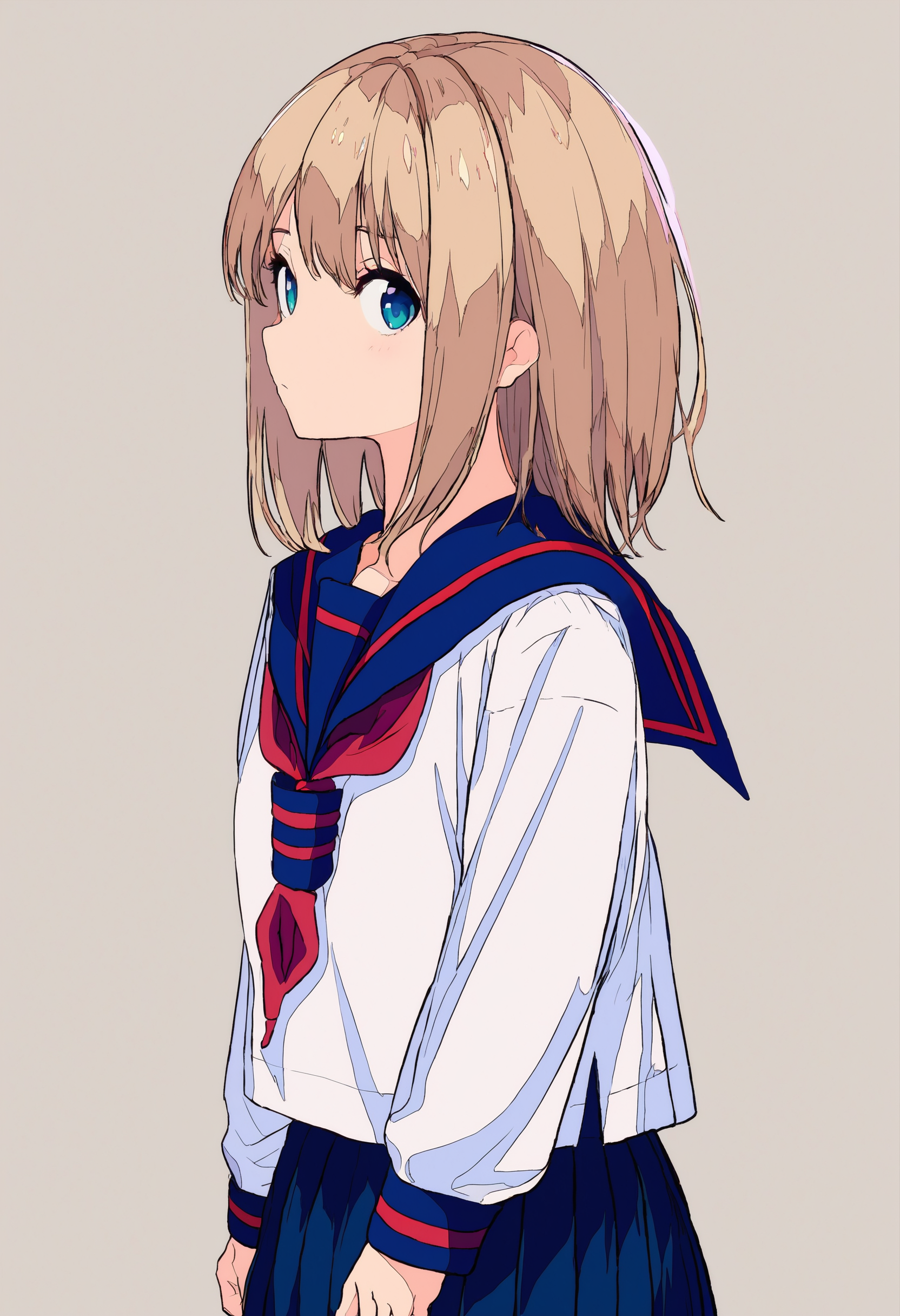 score_9, score_8_up, score_7_up, 1girl, from side, looking at viewer, serafuku, school uniform, pleated skirt, simple background
<lora:style_cogecha_pony_1:1>