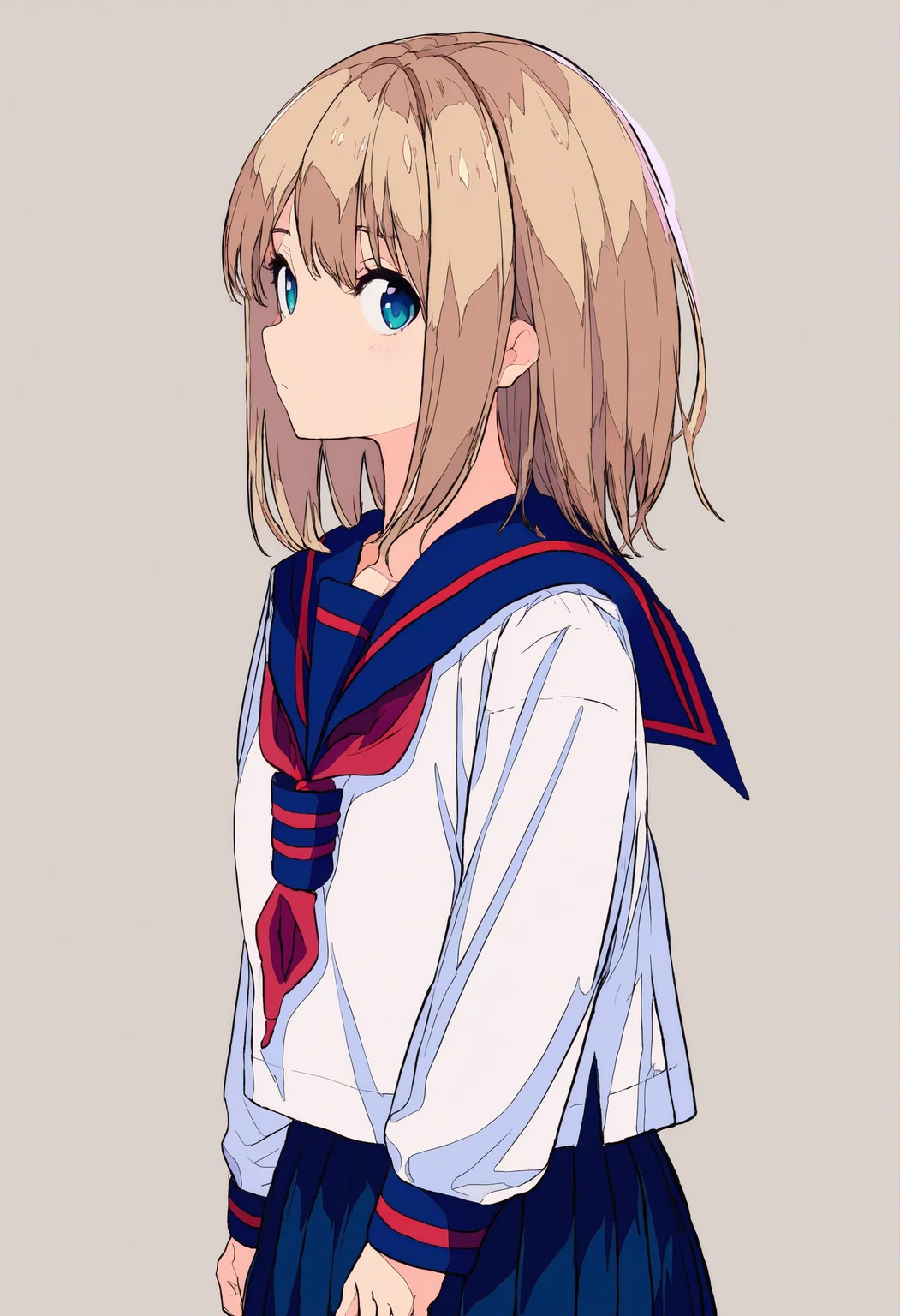 score_9, score_8_up, score_7_up, 1girl, from side, looking at viewer, serafuku, school uniform, pleated skirt, simple background
<lora:style_cogecha_pony_1:1>