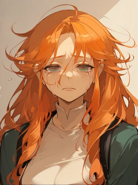 score_9, score_8_up, score_7_up, score_6_up, score_5_up, <lora:ch0ngXLP:1> ch0ng, long hair, 1girl, solo, portrait, ginger hair, curvy, large breasts, close up, depressed, tears