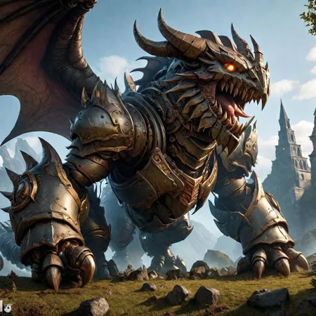 dragon  warmachine 
ultra realistic 8k cg, masterpiece, professional artwork, cinematic lighting, painting of a <lora:Fantasy_Monsters_XL:1>