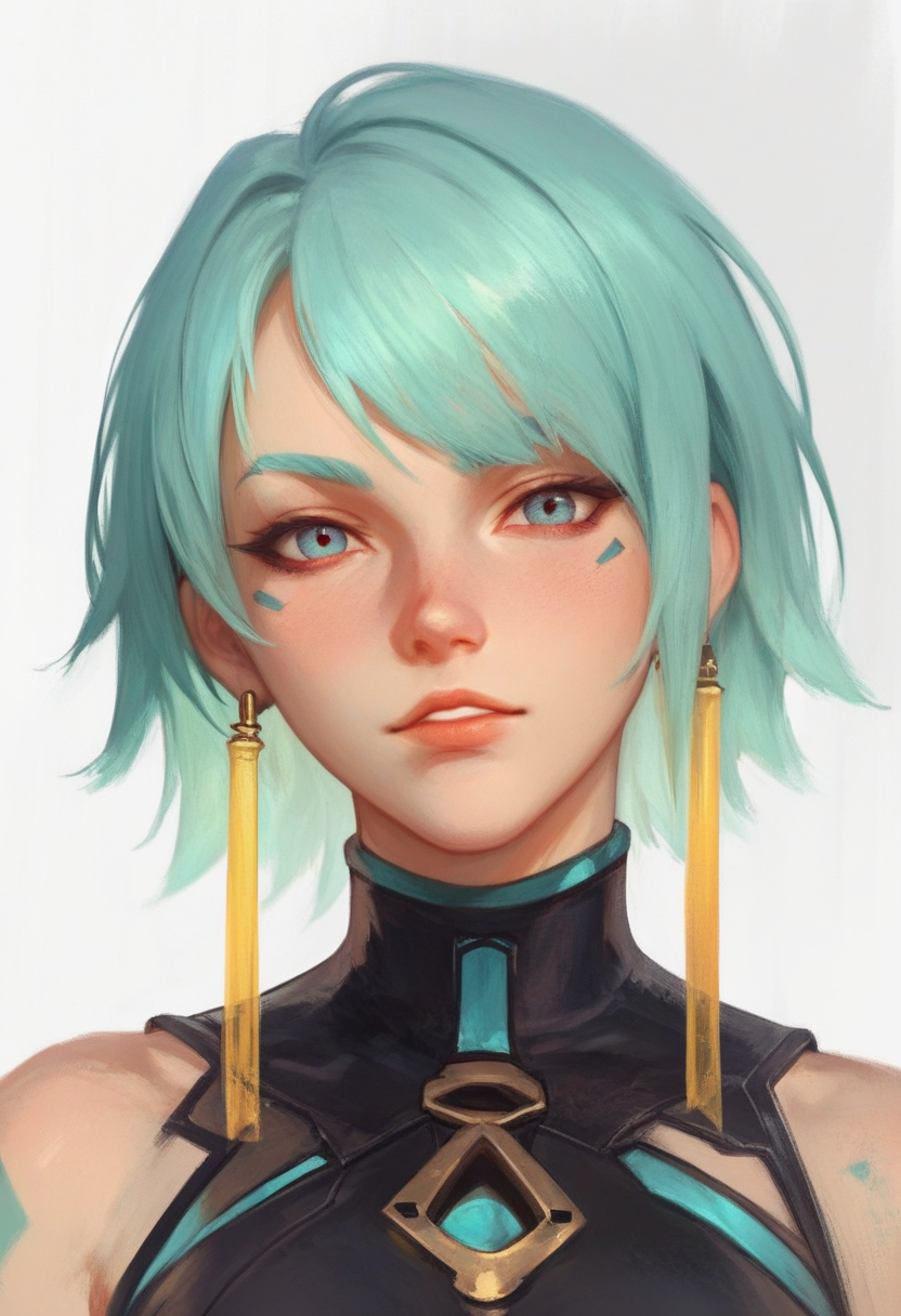 <lora:wodeipoi:1> score_9, wodeipoi, 1girl, solo, portrait, cyan bob hair,  looking at viewer,