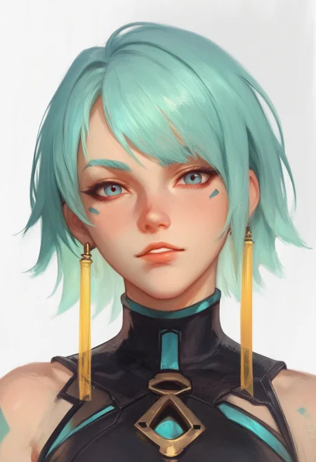 <lora:wodeipoi:1> score_9, wodeipoi, 1girl, solo, portrait, cyan bob hair, looking at viewer,