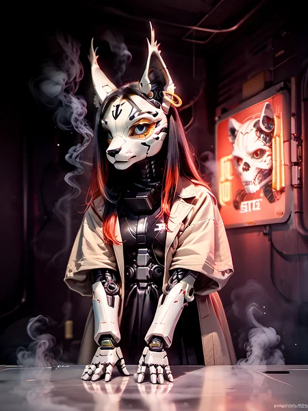 score_9, epic-Ultra-HD-details, epic-Ultra-HD-highlights, photo-same-realistic upscaled-resolution, source_pony, ultra-realistic, photo-quality, furry-characteristics, source_furry, 1girl, female, solo, miyu, furry, space pilot suit, ,beige trench coat, serious, looking at you, walking, side view, raining, noir film, neon lights, 43stl1ght1ng, low light, darkness, dramatic lighting, eye lighting, black room:1.2, smoke, <lora:43stl1ght1ngXLP2:1> <lora:Miyu_Swift_v2:.8>, Vintage, 1990s \(style\), <lora:OldAnimeStyle_XL_v3:.6>, cyberpunk, science fiction, robot, mecha, mechanical parts, cyborg, spine, mechanical, full body, <lora:BioPunky:.6>, ZPDXL