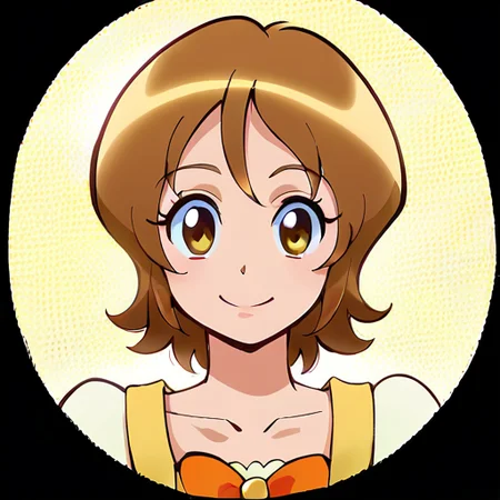 escore_9, score_8_up, score_7_up, score_6_up, masterpiece, perfect quality, perfect lighting,omori yuko,<lora:Yuko_Omori__Cure_Honey:1>,brown eyes, short hair, caramel brown eyes, short caramel hair, white elbow-length top, goldenrod overalls, gold heart-shaped pockets, orange bow on strap, gold flats, orange bow on shoes,smiling face, cool expression, sunglasses, confident smile, stylish look, laid-back vibe, charming appearance, sleek accessory, fashionable detail, exuding charisma