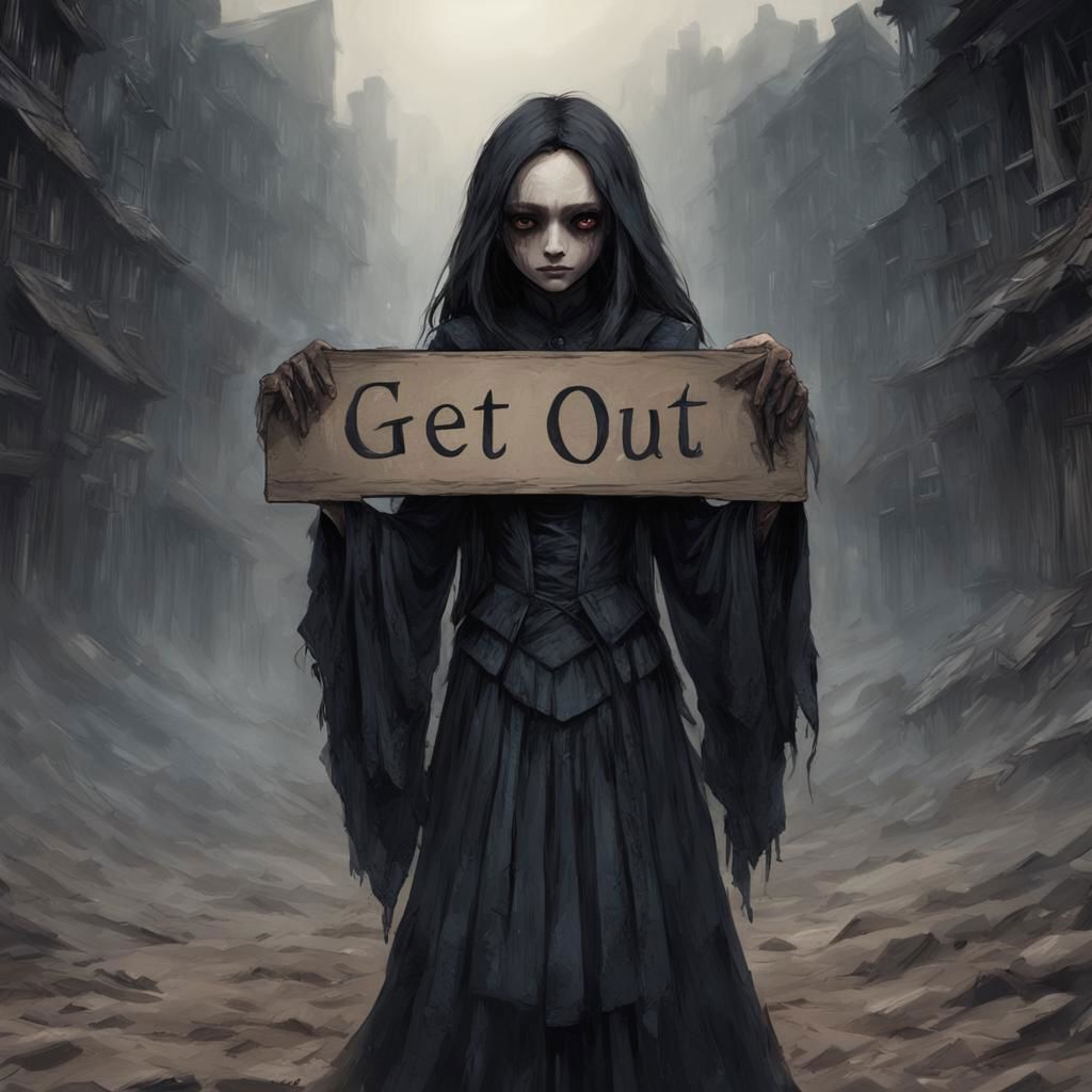 (((Ultra detailed, Megapixel)))
1girl, (((holding out a sign with text "GET*OUT"))), by charlie bowater and dan mumford and trevor Brown, hands, terror, gloomy, dark, blank face, no face, wasteland background, no mouth, no eyes, long hair