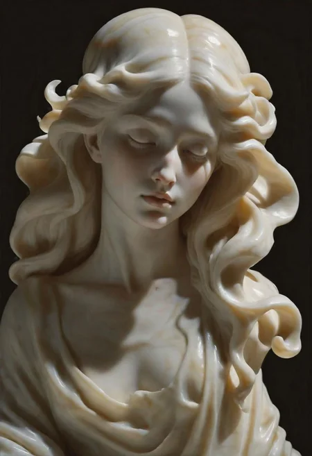 the serene sensuality of subsurface scattering of transluscent alabaster, by Bernini, Lunatic_Portrait photo, dim light, rim light, soft shadows, (dramatic backlighting:1.5)
