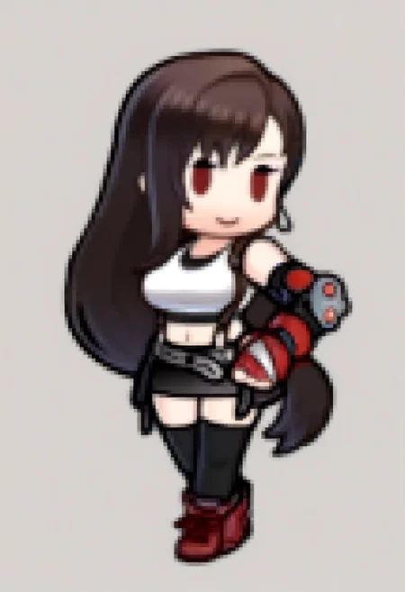 masterpiece, best quality, solo, 1girl, smile, <lora:Feh-Sprites-illus_Fp:1>, chibi, full body, simple background, tifa lockhart,
