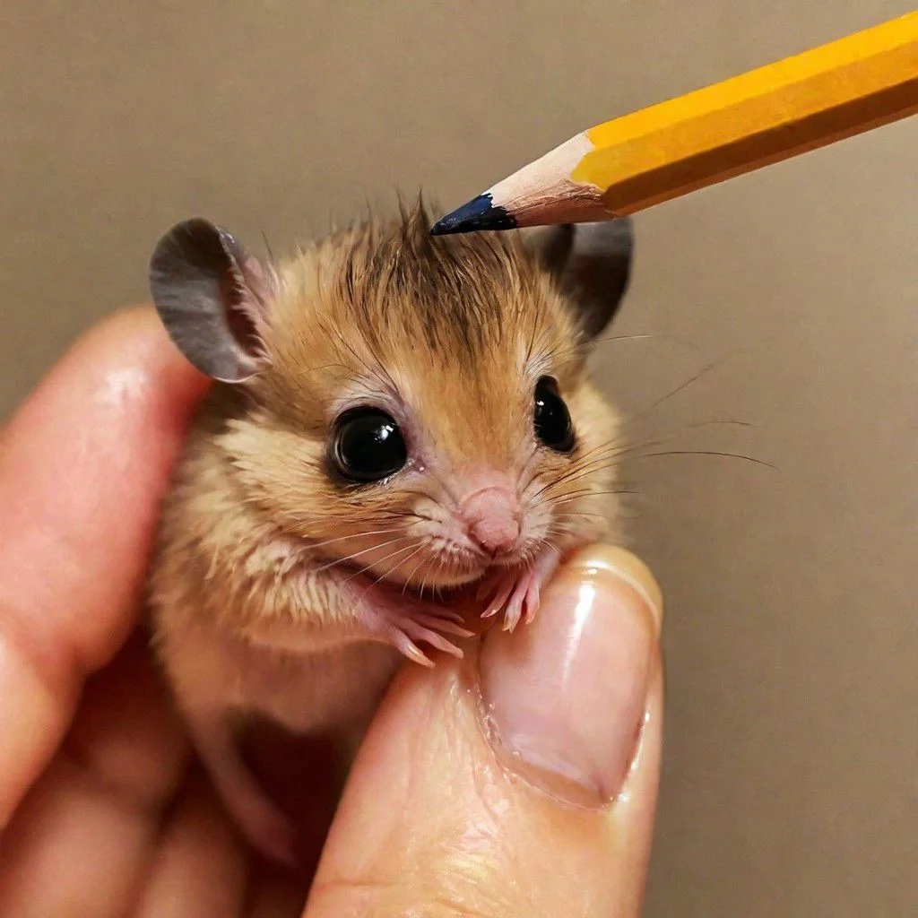 cute small mouse smaller than a pencil, sad, whimpering, tear going down its eyes