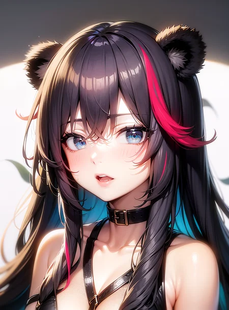 animal ears, bear ears,streaked hair,choker,blue eyes,