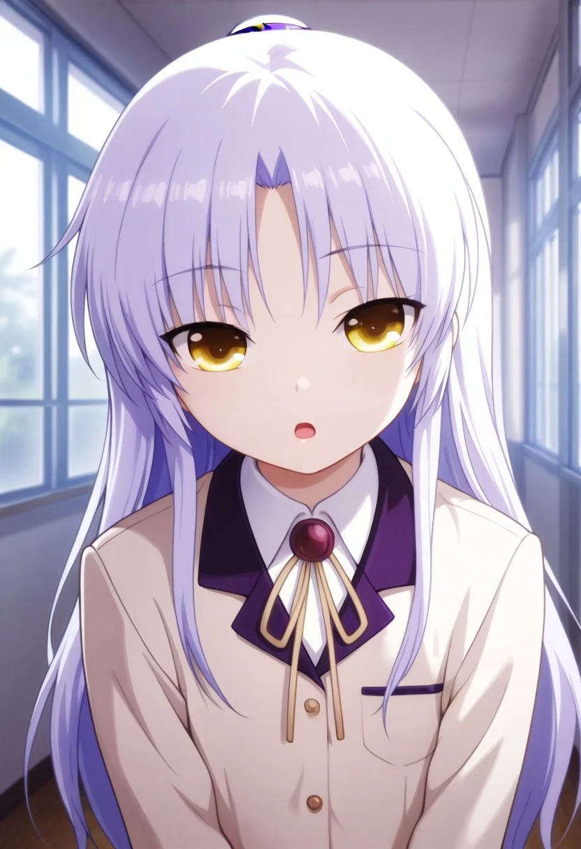 masterpiece,best quality,amazing quality, tachibana kanade, white hair, long hair, yellow eyes, 1girl, solo, school uniform, jacket, blazer, open mouth