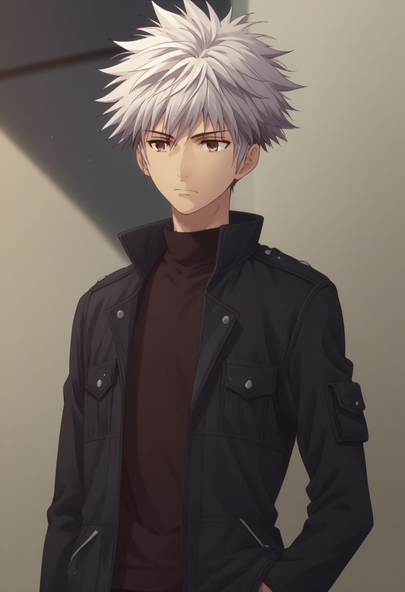 score_9, score_8_up, score_7_up, source_anime, highly detailed, 1boy, solo, male_focus, 
haru_sohma, 1boy, male focus, solo, jacket, brown eyes, spiked hair, upper body, white hair, pocket, black jacket,