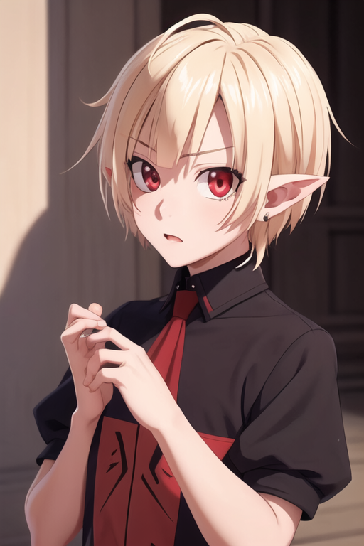 masterpiece, best quality, high quality, 1boy, solo, male focus, looking at viewer, upper body, <lora:gasper_vladi:0.68>, gasper_vladi, pointy ears, blonde hair, red eyes, ,