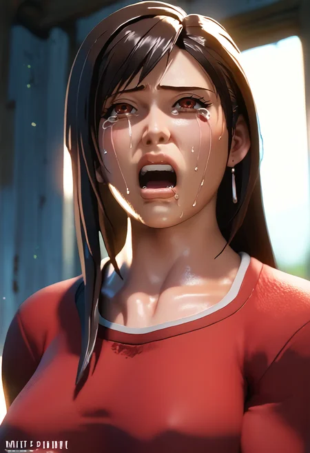 (masterpiece), (best quality), score_9, score_8_up, score_7_up, (masterpiece:1.2), (best quality:1.3), source_3d, <lora:Kaogei:1> kaogei, crying, upper body, 1girl, <lora:blender style_blenderNSFW:0.8> blender style, tifa, tifa lockhart,, masterful composition, dynamic movement, low light, dark, dim, cinematic lighting, high contrast, rim lighting