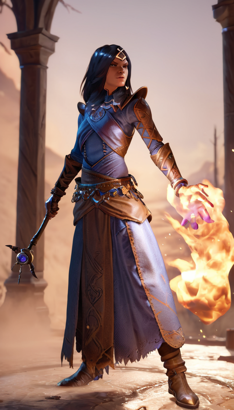 Cinematic scene, hero view, d4s sorceress, action pose, detailed background, masterpiece, best quality, high quality, absurdres <lora:diablo_4_sorceress_xl_v3:1>, detailed skin texture, (blush:0.5), (goosebumps:0.5), subsurface scattering