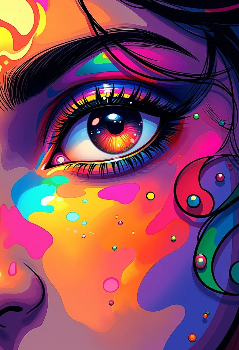 colorful art style, portrait image of a woman,  de01, face, detail eyes, 