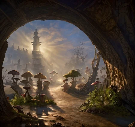 RAW photo, (masterpiece:1.3), subsurface scattering, heavy shadow, (high quality:1.4), (intricate, high detail:1.2), professional photography, HDR, High Dynamic Range, realistic, ultra realistic, photorealistic, high resolution, film photography, ambient lighting, atmospheric effects, <lora:detail_slider_v4:2>, OverallDetail,  <lora:Morrowind:1>, Morrowind, a small village, houses, giant mushrooms,  epiCPhoto