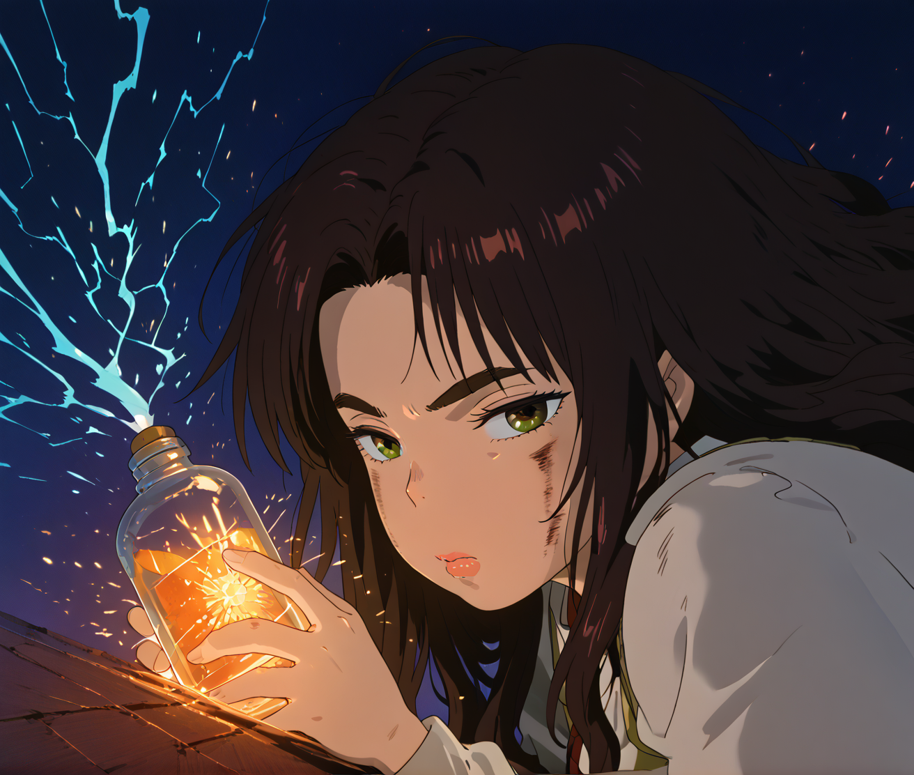 IllusP0s, PonyScores7, source_anime, ah1, IllustriousQual, interesting, exciting, spectacular, wonderful, <lora:StudioGhibliUltimateV3:1>,
BREAK (Ground level, (from side), medium distance from viewer, focus on head),
BREAK 1girl, mature female, (round face:1.2), (thick eyebrows:1.3), (curvy), round-chin, caucasian, (plump face), <lora:Round_face:0.2>, <lora:ETO_OC_Illustrius:0.5>, eto_oc, skindentation, (plump), thick thighs, wide hips, busty, voluptuous, lips, <lora:venus body PonyXL:0.3>, <lora:shinyskin2:0.2>, glistening skin,
BREAK  (curly hair), long hair, (black hair:1.4), (parted hair:1.7), messy hair, kinky curls, <lora:hairdetailpxl:0.2>, hairdetailpxl,
BREAK (brown eyes), (colorful eyes), (multicolored eyes), (downturned eyes:1.4), <lora:expressive eyes:0.2>, expressive eyes, <lora:eyedetailpxl:0.2>, eyedetailpxl, <lora:Eyes_High_Definition:0.2>, EyesHD,
BREAK ((frustrated expression, Tight lips, furrowed brows, narrowed eyes)), <lora:Expressive_H:0.2>, Expressiveh, <lora:Emotional_Anime_Expressions_PonyXL_Concept:0.2>, emotional, <lora:Best_Facial_Expression_LoRA_PONY:0.2>, looking at viewer, <lora:Detailed expressive EXEV style -XL Pony V1.0:0.2>, FaceDetail,
BREAK ((A woman unleashes arcs of blue electricity from her fingertips, which crackle and dance through the air, igniting a series of small fires as they strike nearby objects)),
BREAK (burnt umber recycler, wearing casual clothes with a recycling bin and a pair of gloves in hand),
BREAK (((A hulking, four-armed monstrosity with skin like blackened, charred leather, its face a grotesque parody of a human visage, with eyes that burned like hot, malevolent embers, It wielded a massive, twisted scimitar that seemed to drink in the light around it))),
BREAK <lora:xl_more_art-full_v1:0.2>, <lora:aesthetic_anime_v1s:0.2>, <lora:EpicF4nta5yXL:0.2>, <lora:detailxl:0.2>, detailxl, <lora:Fant5yP0ny:0.2>, best quality, amazing quality, best aesthetic, absurdres, illustration, Volumetric_Lighting, ultra-detailed, very aesthetic, intricate details, 8k, masterpiece, best_quality
BREAK Stable_Yogis_PDXL_Positives, AS-Adult, <lora:Complicated fantasy portrait - XL Pony V2.0:0.2>, bad-hands-5, <lora:HDA_Detailer:0.3>, HDA_FatGirlXL,