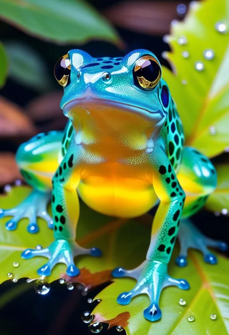 score_9, score_8_up, score_7_up, score_6_up, score_5_up, score_4_up score_9,score_8_up, macro photo, a beautiful translucent glass dragon frog that glows within, glowing lights, beautiful waterfall , made out of multicolored transparent delicate glass, magical sparkles,vibrant whimsical