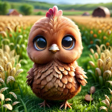 pam-swtvrld brown chicken,field background,full depth of field and realistic textures,highly detailed,masterpiece,high quality