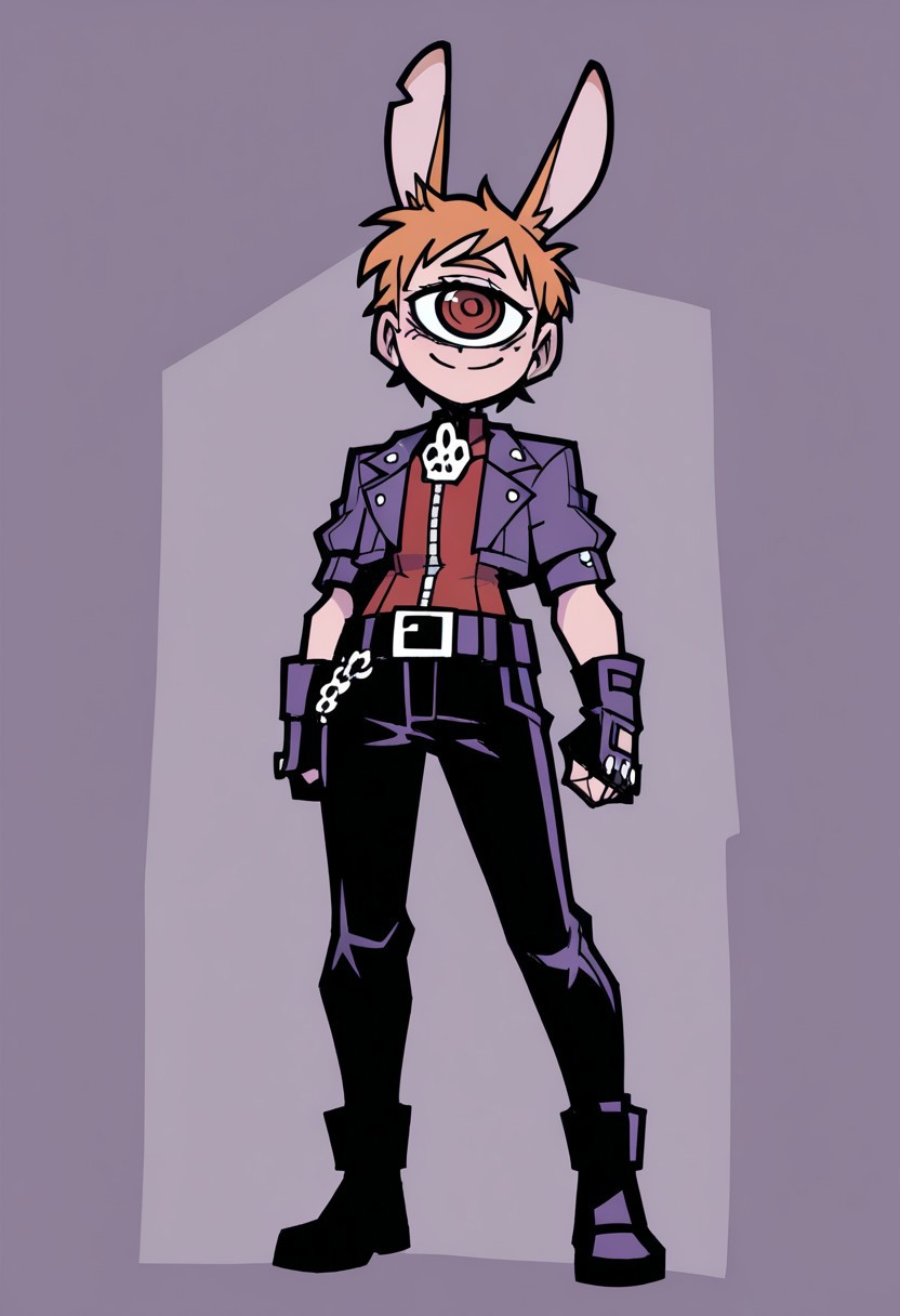 masterpiece, best quality, <break> , solo, 1boy, short boy, cyclops, young, smile, animal ears, rabbit ears, (cropped jacket),
 looking at viewer, standing,  gloves, fingerless gloves,
<segment:yolo-Anzhc Face seg 640 v2 y8n.pt,0.4,0.5//cid=1>
(((vanripper))), 
<lora:VanripperIllustriousXL_byKonan:1>