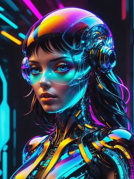 cyberpunk woman, Jed-Jly, Jed-CyFut, Futuristic, Neon, <lora:JellyStyle:0.6> <lora:CyberFuturisticStyle:0.6>, (masterpiece:1.2), best quality