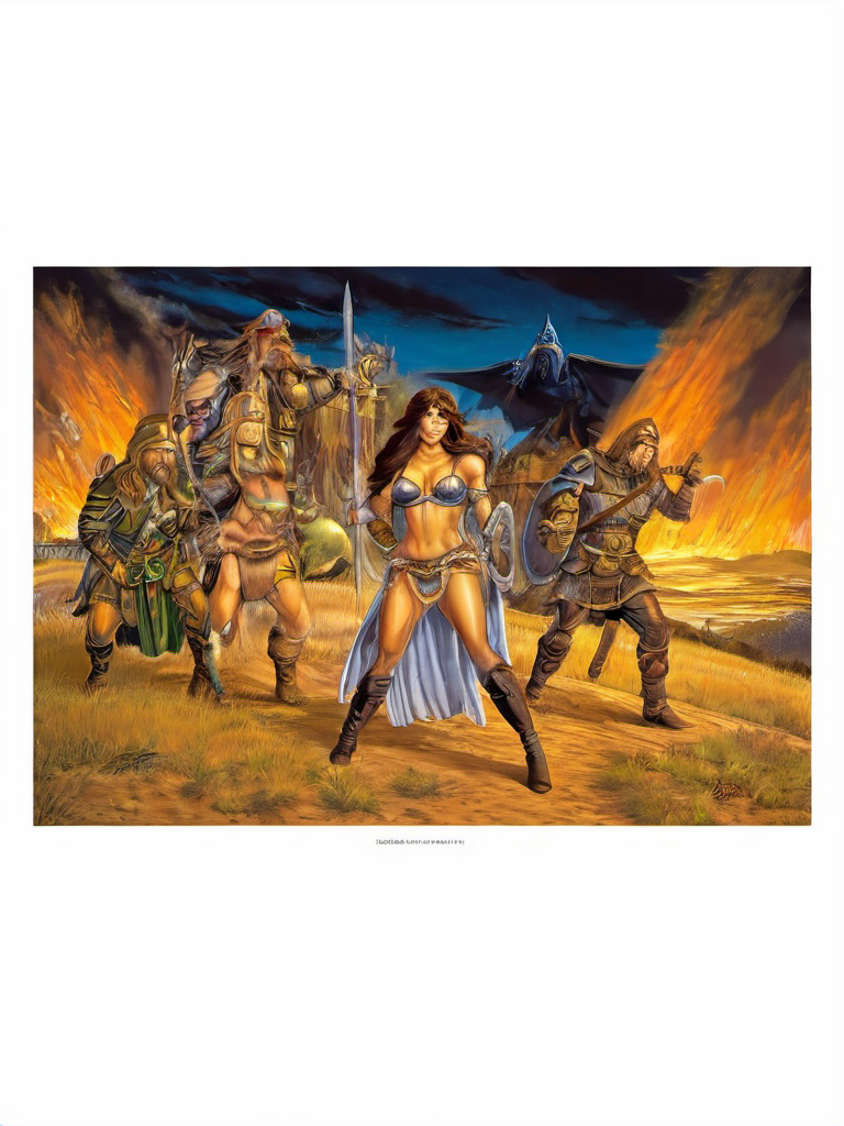 fantasy illustrations of by Elmore_Style_LX , Witches and warriors, sexy, skimpy, slutty, supermodel witch, adventure, cinematic, epic outdoor location, fantasy illustration, cinematic scene by forgotten realms, 1woman barbarian, skimpy armor, Huge breasts, bikini armor, sexy barbarian nude , with sword with a magic items, in the background epic winter sunset Fantasy masterpiece by Larry Elmore , dragonlance , <lora:Elmore_Style_LX-000010:0.7>